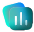 App icon in blue and green colors featuring a bar graph