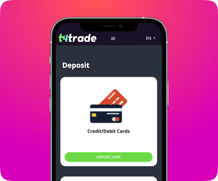 Mobile app interface showing credit card deposit feature.
