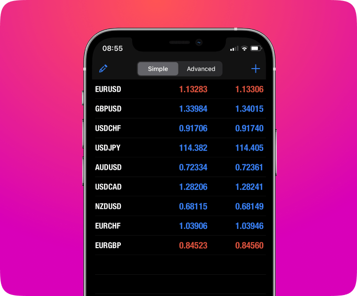 Forex trading app screenshot: A mobile application displaying the interface of a forex trading platform