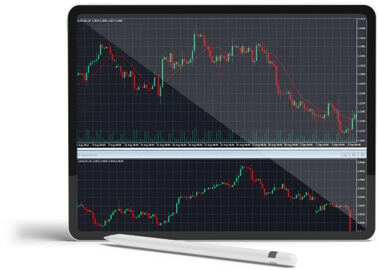 Forex trading on tablet: A person using a tablet to trade forex, monitoring charts and making transactions.