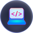 A computer icon with a code symbol, representing programming or software development