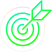 A green arrow precisely hitting the bullseye on a target.