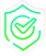 A green shield with a green tick and white background