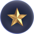 A gold star on a dark blue button