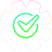 Green check mark symbol inside a gear wheel icon