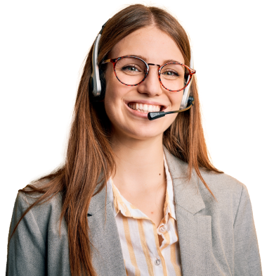A smiling woman wearing a headset, looking happy and engaged.