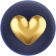 A gold heart enclosed in a dark blue circle, symbolizing love and affection.
