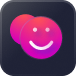 A smiley face with a red and pink background, conveying happiness and positivity.
