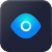A blue eye icon on a black background, representing vision and perception.