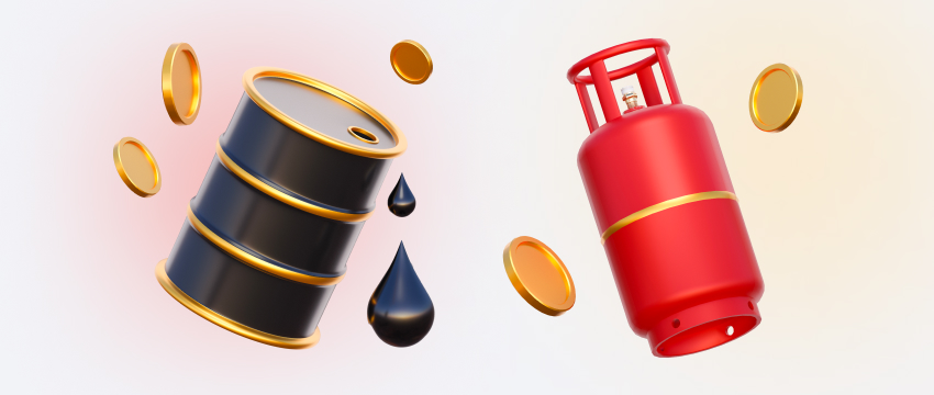 Oil and gas resources with coins nearby, illustrating the digital trading of commodities online.