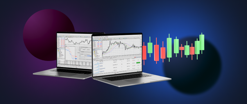 A laptop displaying vital data and candle charts, your window to the world of learning Forex trading.