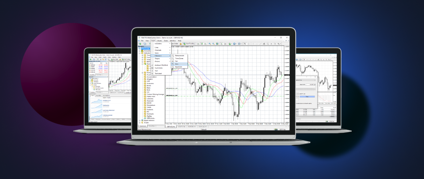 A Mac computer displaying financial data using Metatrader 4, a popular trading platform.
