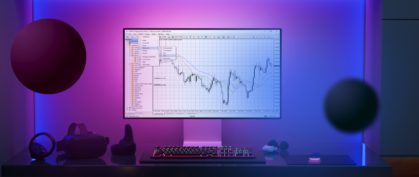 A Windows desktop PC dedicated to tracking and displaying forex data with precision using the MT4 platform