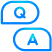 Two blue speech bubbles, one with the letter Q and another with the letter A, representing a question and answer.