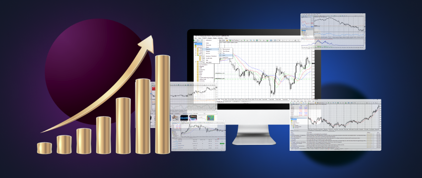 A computer screen with a chart on it, showing the MetaTrader 4 trading platform