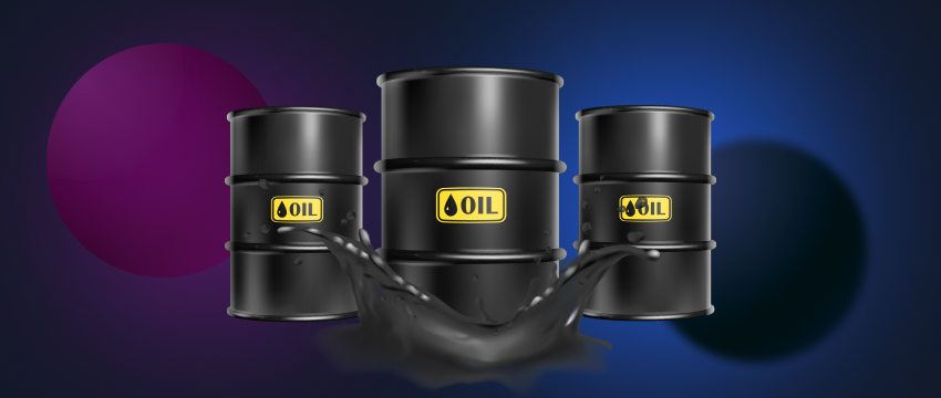 Three oil barrels symbolizing the WTI (West Texas Intermediate) crude oil market.