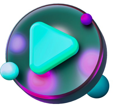 Colorful play button on blue and purple background.