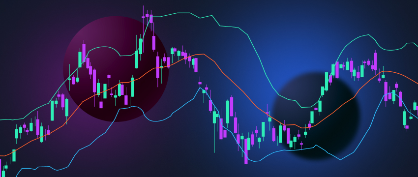 An assortment of charts, including candlestick charts, accompanied by essential technical indicators