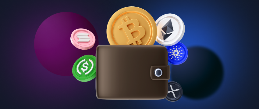 A wallet containing a variety of digital currencies