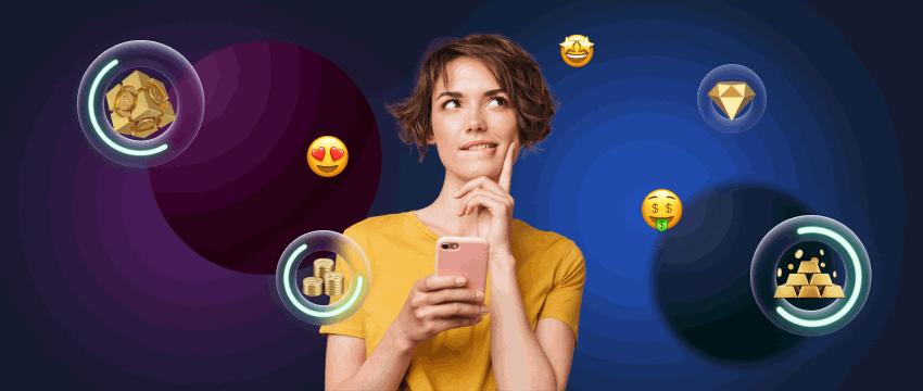 image with trader holding mobile phone surrounded by emojis related to smart trading plan
