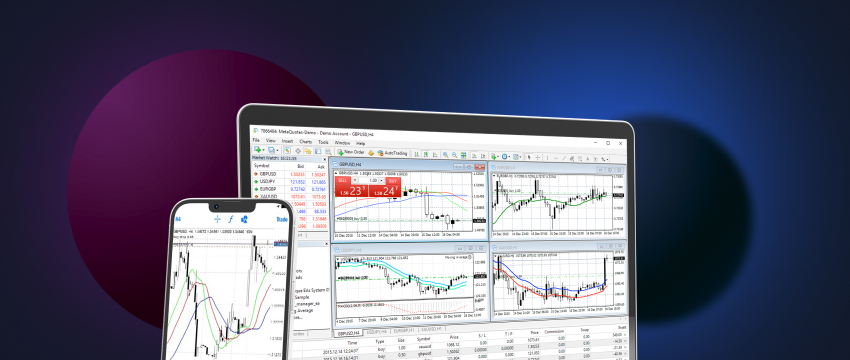 Simultaneous use of a laptop and a mobile device, both featuring MetaTrader 4 for seamless trading experiences.