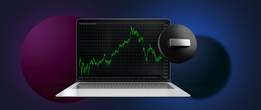 A laptop displaying MetaTrader 4, with a prominent 'Stop' sign, highlighting the importance of risk control in trading.