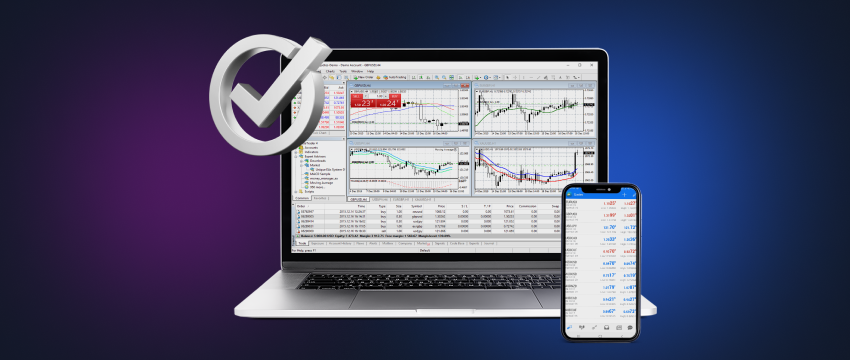 A laptop and a mobile device both showcasing MetaTrader 4, providing flexibility for trading on different platforms.