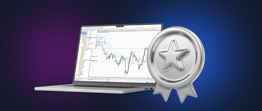 A laptop displaying MetaTrader with a star symbolizing its prominence and popularity in the trading world