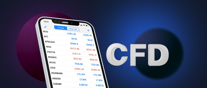 A mobile device displaying forex data with a CFD sign nearby.