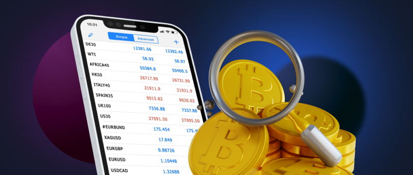 A mobile device featuring currency data with a Bitcoin placed in front of it, symbolizing the integration of cryptocurrencies