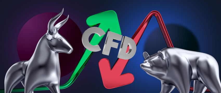 A bull and a bear on either side of a CFD sign