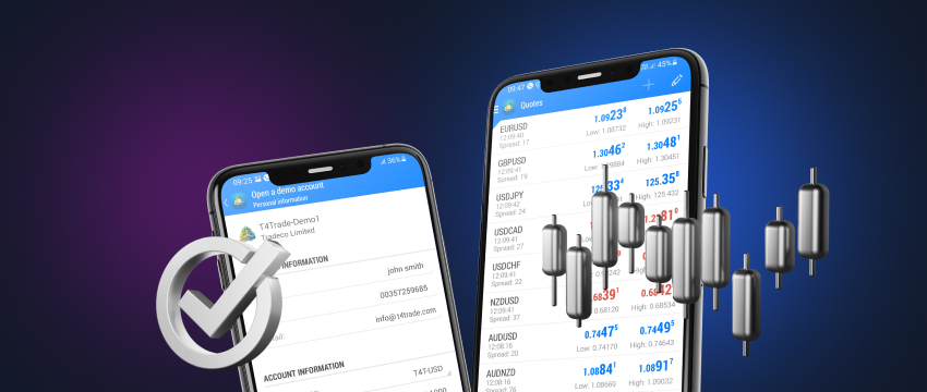 Two mobile devices with CFD data and silver candlestick charts
