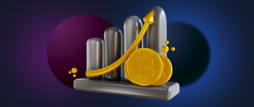 3D illustration of a graph with a gold coin, and the text "B". Bitcoin is the most well-known digital currency, and the image is clearly related to it.