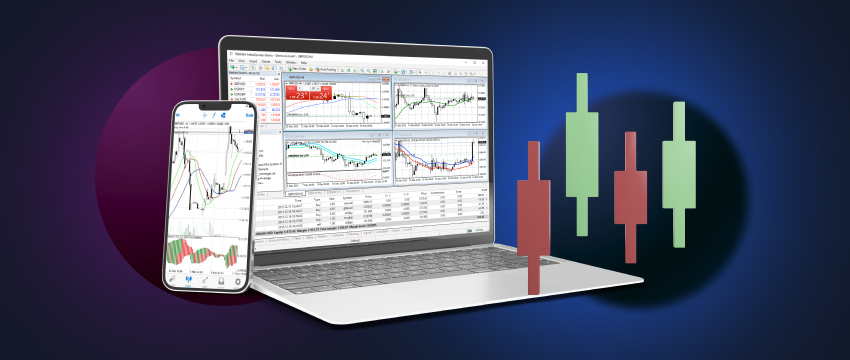 A laptop and phone displaying a chart for online swing trading.