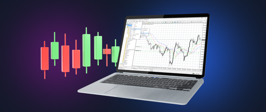Online forex trading on laptop, showing swing trading charts and indicators.