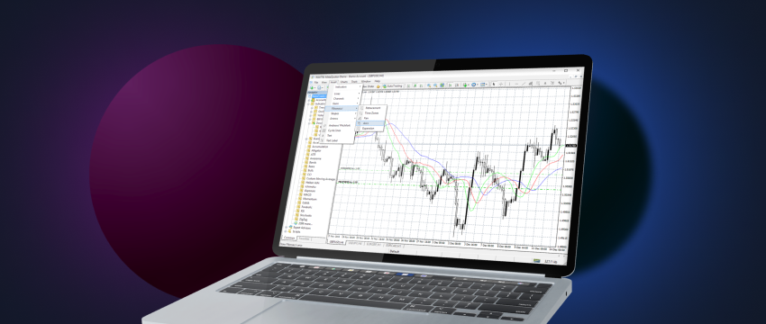 A laptop displaying a chart on its screen, showcasing financial data. The chart is related to metatrader 4, a free software used on laptops.