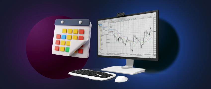 Computer monitor displaying a calendar and a mouse. Relevant to forex market, MT4, and monthly activities.