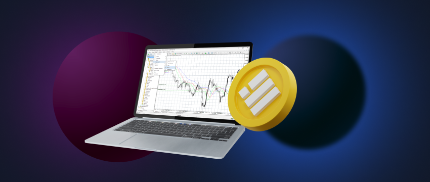 Laptop displaying crypto trading charts on MT4 platform, showcasing the world of cryptocurrencies.