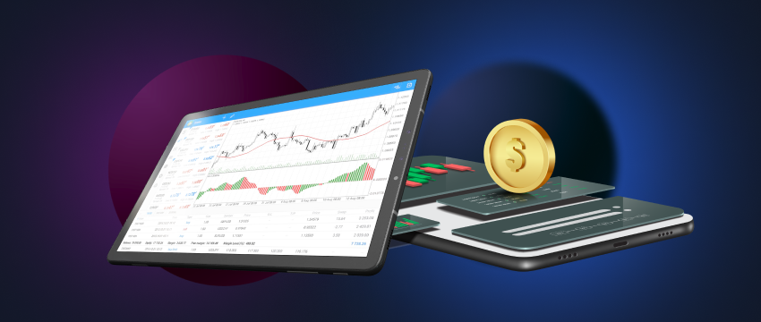 Una tableta que muestra una plataforma de negociación de divisas (MT4) con gráficos de divisas, utilizada por los operadores para ganar dinero a través del comercio de divisas.