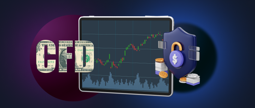 Candlesticks and Shield Symbolizing Safe and Strategic Trading in Contract for Difference Markets.