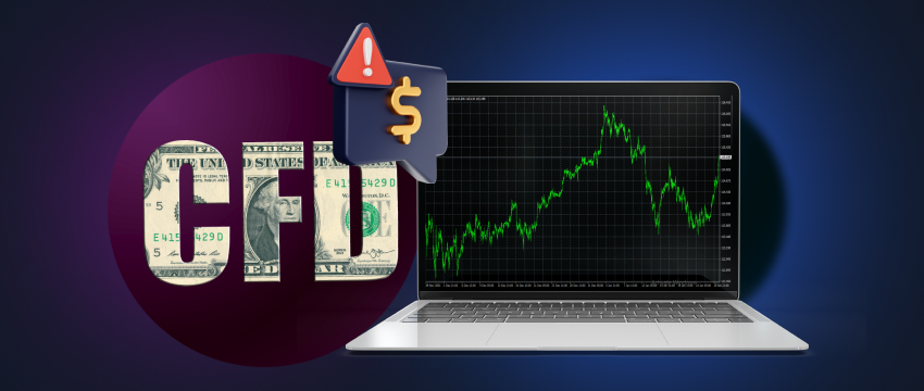 Diagram showing how to trade forex with CFD logo in the background on a laptop screen