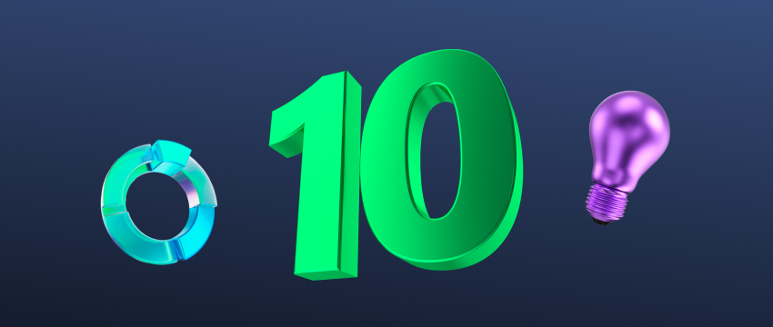 The number 10 surrounded by a light bulb and a clock, symbolizing tips for new forex traders to achieve success.