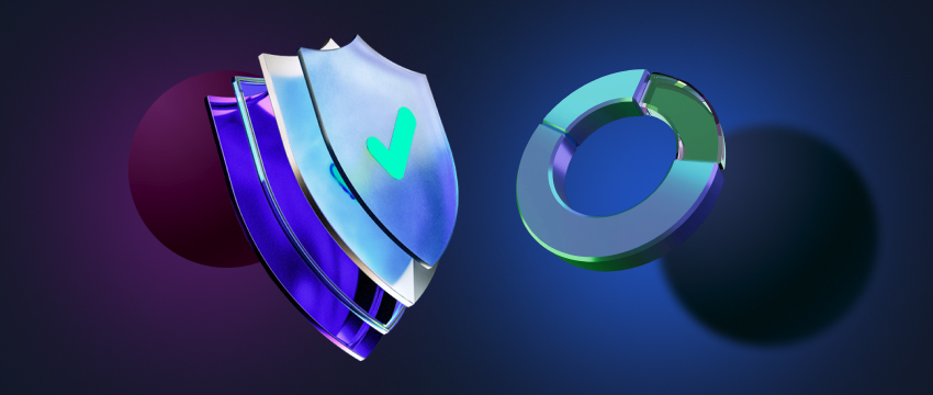 Um fundo escuro apresenta dois escudos de cores contrastantes, representando os princípios de segurança e confiança na negociação de CFD.