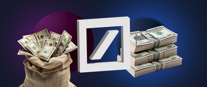 Imagen de archivo de sacos de dinero con el logotipo de Deutsche Bank en el centro, simbolizando riqueza y finanzas.