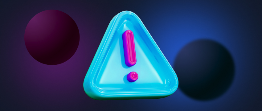 Um triângulo adornado com um ponto de exclamação rosa e azul, destacando os riscos de perder dinheiro no trading de forex.