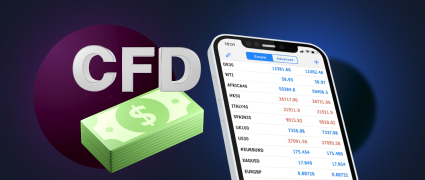 Uma imagem informativa ilustrando estratégias de investimento em CFD, incluindo negociação móvel com MT4 e considerações financeiras.
