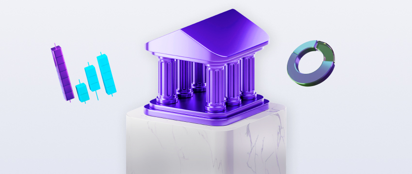 A purple structure with a blue and white backdrop, symbolizing a licensed forex trading platform.