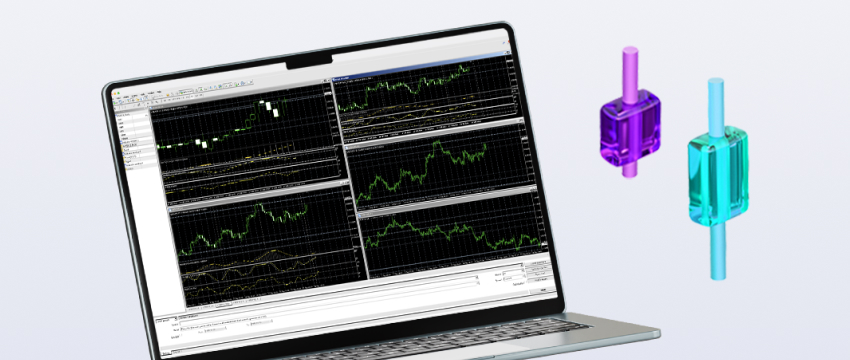 A laptop showing a trading chart, illustrating market trends and analysis using MetaTrader 4 software.