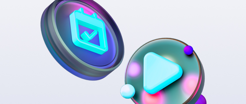 Vibrant button with a play symbol and calendar, indicating upcoming trade news events and economic releases.